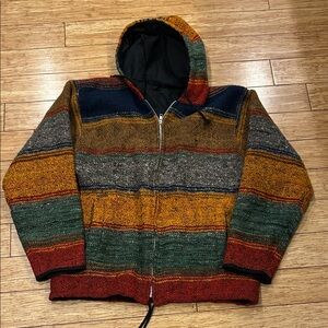 Colorful Vintage Indie Sleeze Striped Wool Men's Zip-Up Guatemalan Sweater S